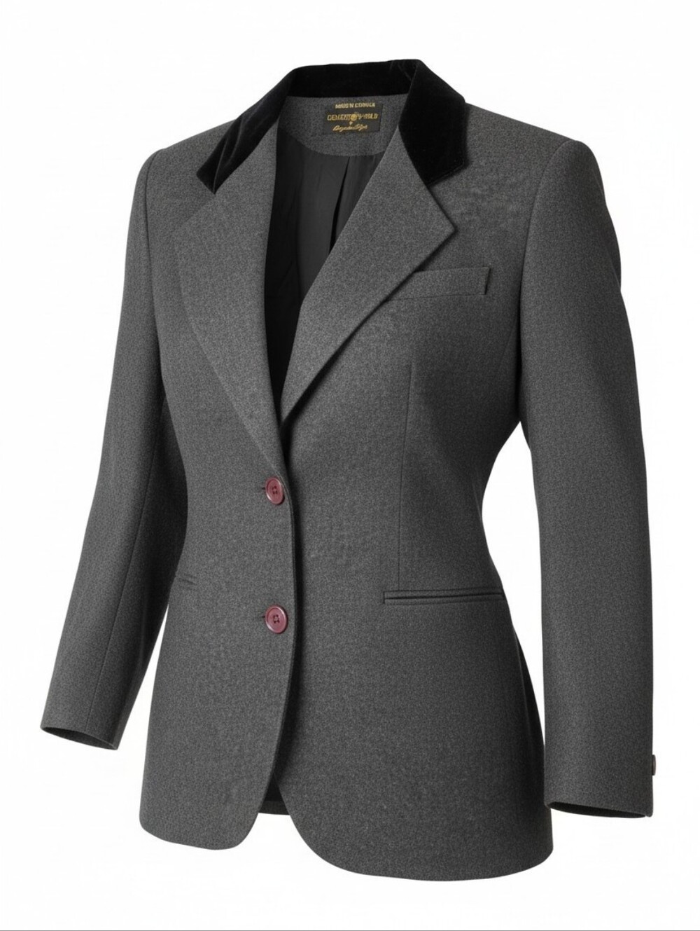 Giorgio Sant Angelo Vintage Wool Blazer 12 Grey Velvet Collar Dark Academia 90s